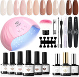 Modelones Gel Nail Manicure Kit with U V Light 48W Led Lamp Starter Kit, 6 Colors Nude Neutral Soak off Nail Gel Polish Set Base & Top Coat Professional Tools for Beginners at Home Nail Curing Gift