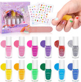 Wakaniya Kids Nail Polish Kit for Girls- 12 Candy Colors Toddler Nail Polish Kit with Unicorn Stickers, Natural Safe Nontoxic Peel off Quick Dry Nail Polish Christmas Party Birthday Nail Art Kit for Girls 5+