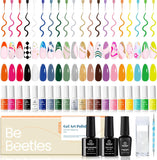 Beetles Gel Polish Nail Art Liner Gel Set-20 Colors Gel Art Paint for Swirl Nails with Base Top Coat Thin Nail Brush in Bottle Soak off White Black Red Silver Nude Glitter Gel