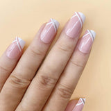 French Short Press on Nails,Pink Hypotenuse Full Cover Artificial Square False Nails for Women Girls Gift on Party(24Pcs)