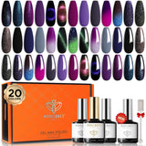 Modelones 24 Pcs Gel Nail Polish Kit 7 ML, Summer 20 Colors Set Nude Coral Pink Peaches Glitter Blue Brown Orange Spring with Bond Primer Glossy & Matte Top and Base Coat Nail Art Design Manicure Gifts for Women Girls