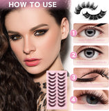 Russian Eyelashes Natural Look 5D Faux Mink Curl Lashes 10 Pairs Self-Adhesive Fluffy Long False Lashes, with 0.5 Inch X 10 Yards Eyelash Extension Tape, 10 Eyelash Brushes, 32 Pairs Eyeliner Stencils Stickers for Daily Use Parties Salons