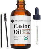 USDA Organic Castor Oil, Pure Cold Pressed, Hexane Free, from Kate Blanc - Stimulate Growth for Eyelashes, Eyebrows, and Hair. Smooth Face and Skin - with Treatment Starter Kit - 1-Year Guarantee