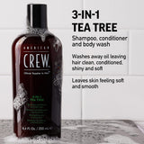 American Crew Tea Tree 3 in 1 Shampoo, Conditioner and Body Wash, 450Ml