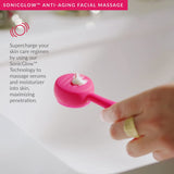 PMD Beauty Clean Mini - Smart Facial Cleansing Device with Silicone Brush & Anti-Aging Massager Waterproof Sonicglow Vibration Technology Clear Pores Blackheads Lift, Firm, Tone Skin, Pink