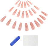 24Pcs Coffin False Nails Pink Cloud Long Fake Nails Press on Nails ABS Full Cover Stick on Nails Perfect Gifts for Women Girls Lady Decorative Accessories