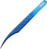 FEITA Diamond Grip Eyelash Extensions Tweezer Lash Precision Tweezers, Japanese Steel Dolphin-Shaped Tip, False Lashes Application Tools, Blue 1Pc