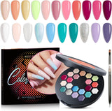 Modelones 21 Colors Gel Nail Polish Set, Neutral Nude Gray Pink Solid Gel Polish Brown Blue Black Glitter Pudding Gel Upgraded Cr?Me Manicure Palette Soak off LED Nail Art Kit Salon DIY W/Nail Brush