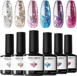 Modelones Glitter Gel Nail Polish - 6 Colors Sparkle Red Pink Purple Gel Polish Set Gel Blue Gold Silver Fingernail Polish Set Holiday Gel Collection of Manicure Starter Kit in Gifts for Women Package