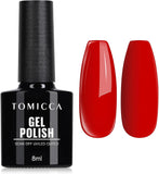 TOMICCA Gel Nail Polish- Red Color Gel Nail Polish Soak off Nail Lamp Nail Art Manicure Salon DIY at Home, 8Ml