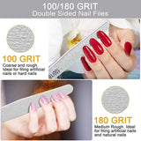 12Pieces Nail File, Professional Nail Files and Buffers 100/180 Grit Reusable Double Sided Emery Board Washable Nail Files for Acrylic Nail Gel Nails or Natural Nails, Nail Styling Tools for Home and Salon Use (Rectangle)