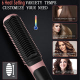 Hair Straightening Brush for Women - Ceramic Hair Straightening Brush Matte 6 Temperature Settings, Hot Brush Hair Straightener anti Scald, 20 Mins Auto Shut Brush Straightener for Salon Styling