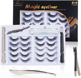 Tinure Updated Invisible Magnetic False Eyelashes 6D Magic Eyelashes with Eyeliner Kit- 2 Tubes of Updated Magic Eyeliner & 10 Pairs Wispy Eyelashes Kit-With Natural Look & Reusable False Lashes -No Glue Need and Reusable (10 Pairs with 2 Eyeliners)