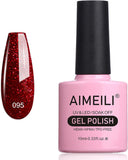 AIMEILI Soak off UV LED Gel Nail Polish Glitter Christmas - Heart Break Red (095) 10Ml