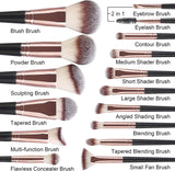 Makeup Brushes, 15 Pcs Professional Makeup Brushes Set Blush Make up Brushes Eye Shadow Brushes with Makeup Sponges and 1 Brush Cleaner (Blackgold)