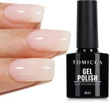 TOMICCA Milky White Gel Nail Polish- Natural Gel Polish French Nail Design UV LED Gel Milky Jelly Gel Nail Polish Transparent White Soak off Gel Polish Nail Art Gel 8Ml