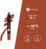 SUGAR Cosmetics Matte as Hell Crayon Lipstick - 16 Claire Underwood (Burnt Orange) with Sharpener Highly Pigmented, Creamy Texture, Long Lasting Matte Finish