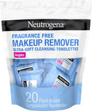 Neutrogena Fragrance-Free Makeup Remover Cleansing Towelette Singles, Individually-Wrapped Daily Face Wipes to Remove Dirt, Oil, Makeup & Waterproof Mascara for Travel & On-The-Go, 20 Ct (Pack of 6)