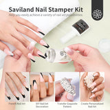 Saviland French Manicure Kit - 4PCS Nail Art Stamper with Black Gel Nail Polish Set, French Tip Nail Stamp and Scraper Nail Stamper Kit for French Nails Home DIY Salon