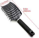 Boar Bristle Hair Brush - Curved & Vented Detangling Hair Brush for Women Long, Thick, Curly and Tangled Hair, Blow Drying Detangling and Head Massage Hair Styling (Black)