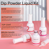 Saviland Dipping Powder Liquid Set - Dip Powder Activator Base Top Coat and Brushsaver 4Pcs 0.5Oz for Dip Powder Nail Kit