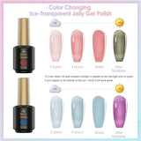 Sunshine Color Changing Jelly Gel Nail Polish, 6 Sheer Colors Jelly Gel Polish Set, Transparent Nude Gel Nail Art for Salon DIY at Home