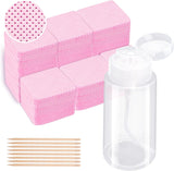 Beloving 1080PCS Lint Free Nail Wipes, Disposable Nail Polish Remover Pads with a Pump Dispenser Bottle 200Ml, Orange Wooden Sticks for Gel Acrylic Remover, Pink