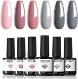 Modelones Gel Nail Polish Set - Nude Gray Pink Series 6 Colors Collection Winter Fall Gel Polish Soak off LED Gel Nail Art Manicure Kit,Christmas Gifts New Year Holiday Salon DIY at Home