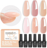 Beetles Gel Nail Polish Jelly Gel 6 Colors Builder Nail Gel 8 in 1 Strengthener Gel Sheer Peach Clear Builder Nude Pink Hard Gel Extension Base Nail Gel False Nail Tips Glue for Nail Art Design Women