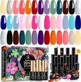 MEFA Gel Nail Polish Set 23 Pcs, 20 Colors Basic Collection White Black Hot Pink Sage Green Navy Blue Glitter Nail Gel Kit with Glossy & Matte Top Base Coat Starters Nails Art Manicure Home Gifts for Women Girls