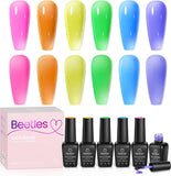 Beetles Gel Polish 6 Colors Jelly Gel Nail Polish Set Neon Nail Gel Kit Pink Blue Green Soak off UV Led Light Summer Translucent Orange Purple Gel Nail Art DIY Manicure S for Girls Women