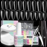 Saviland Nail Tips and Glue Gel Kit- Nail Extension Kit with 500PCS Long Coffin Nails Tips and 15ML 4-In-1 Nail Glue Gel, Nail Tips Acrylic Nail Kit with U V LED Nail Lamp for Nail Art DIY Salon at Home Gift for Women