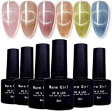 Crystal Cat Eye Gel Warm Girl Nail Polish Kit, 6 Colors UV LED Auroras Gel Polish Magic Gel Nail Polish Set