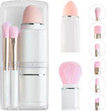 Professional Retractable Makeup Brush Set - 8 in 1 Portable Travel-Friendly Brushes - Beauty Sponge Blender Powder Brush Foundation Blush Concealers Eyeshadow Achieve Flawless Makeup (White)