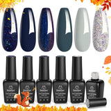 Beetles Gel Polish Set- 6 Colors Glitter Starry Nightfall Sparkly Prussian Blue Sliver Gel Nail Polish Kit Nail Art Design Soak off Nail Lamp Nail Gel Cured Gel Nail Kit S for Women