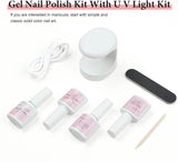 Saviland Gel Nail Polish Kit with U V Light - 2PCS 10ML Milky White & Light Pink Gel Nail Polish with Mini Nail Lamp, Gel Foundation Top Gel, Nail Tools Starter Manicure Kit for Nail Salon Home DIY