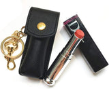 EXCEART Lipstick Keychain Holder Black Leather Lipstick Sleeve Portable Lip Balm Keychain Bag Women Outdoor Lip Gloss Lipstick Storage Holder