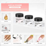 COSCELIA Acrylic Nail Kits Professional,White Pink Clear Acrylic Powder with Liquid Set,Nail Decoration Powder with Nail Rhinestone Nail Brush False Nail Tips for Manicure Builder