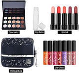 15 Pcs/Set All-In-One Makeup Set Teenage Gift Essential Starter Kit Lip Gloss, Lipstick Lip Balm Concealer Concealer Palette with Cosmetic Travel Carry Bag