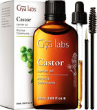 Gya Labs Organic Castor Oil for Eyelashes and Eyebrows - Cold Pressed Cosmetics Castor Oil for Hair Growth, Eyelash & Eyebrow - Unrefined Castor Carrier Oil for Skin (50Ml + Eyelash Kit)