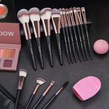 Makeup Brushes, 15 Pcs Professional Makeup Brushes Set Blush Make up Brushes Eye Shadow Brushes with Makeup Sponges and 1 Brush Cleaner (Blackgold)