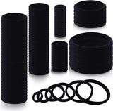 WKJHO 100PCS Various Sizes Black Hair Ties for Women,Elastics Hair Ties No Damage Ponytail Holder for Thick/Thin Hair Accessories,Soft Cotton Cloth Seamless Hair Bands