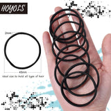 Hoyols Flat Hair Elastics, No Metal Hair Ties Hair Bands for Heavy and Curly Hair Ponytail Holders Headband 5Mm Wide 42 Count (Black)