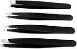 4 Pack Eyebrow Tweezers, Stainless Steel Slant Tweezer Set and Pointed Hair Removal Tweezers, Precision Tweezers for Ingrown Hair, Eyebrows Plucking, Daily Beauty Tool (Black)