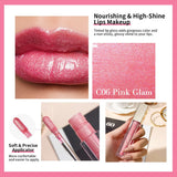 Oulac Glitter Pink Lipgloss with Mirror Finish Moisturizing & Reduce Fine Lines Lip Oil Refuse Chapped Lips Non Sticky Lip Gloss for Girls Women, 4.5Ml/0.15Fl.Oz,Pink Glam(C06)