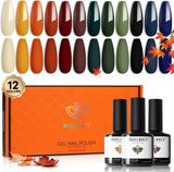 Modelones Fall Gel Nail Polish Kit, 12 Colors Yellow Sage Green Nail Gel Polish Orange Nude Nail Polish Blue Red Black Gel Polish Set Soak off 0.24Oz for Starter DIY Home Salon LED Manicure Set