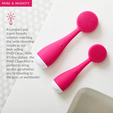 PMD Beauty Clean Mini - Smart Facial Cleansing Device with Silicone Brush & Anti-Aging Massager Waterproof Sonicglow Vibration Technology Clear Pores Blackheads Lift, Firm, Tone Skin, Pink