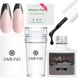 Saviland French Manicure Kit - 4PCS Nail Art Stamper with Black Gel Nail Polish Set, French Tip Nail Stamp and Scraper Nail Stamper Kit for French Nails Home DIY Salon