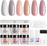 Beetles Dipping Powder 6 Colors Nude Pink Glitter Dip Nails Kit Starter Spring Summer Set Dip Powder Liquid Set for French Nail Dip Set Manicure Nail Art Set,No LED Nail Lamp Needed