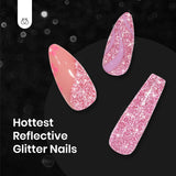 Beetles Reflective Gel Nail Polish, Fairy Kisses Hot Pink Nails 15ML Glitter Diamond Gel Summer Color Soak off Sparkle Gel Polish Nail Lamp Nail Art Manicure Salon DIY at Home